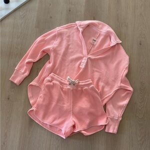 Aerie Lumberjane Pink Waffle Knit Short Lounge Set